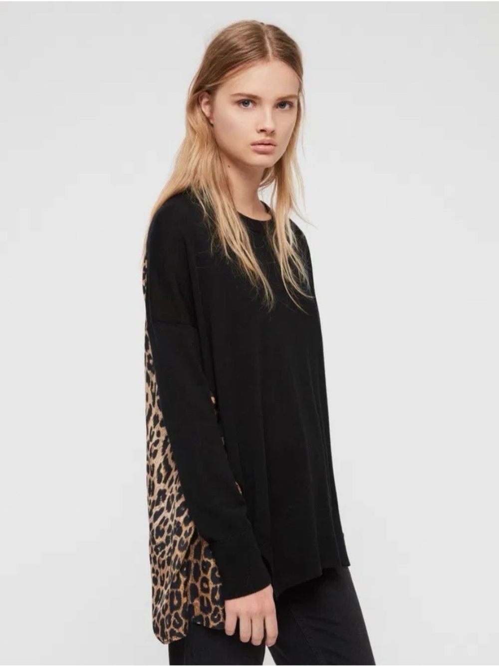 AllSaints Bennie Leppo Jumper Mixed Media Long Sleeve Tunic Sweater Size Small